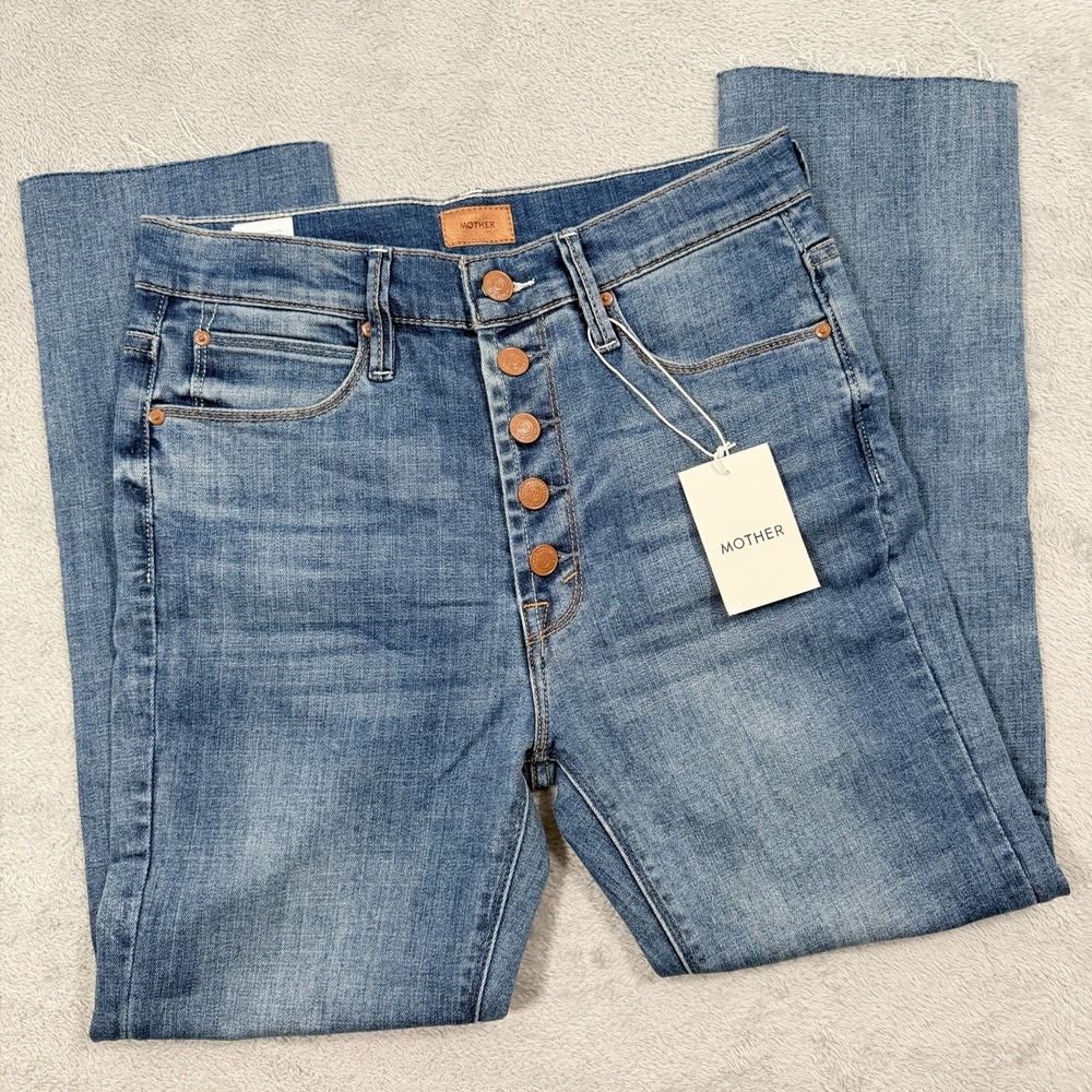 NEW Mother The Insider Crop Step Fray Jeans Not Rough Enough Blue Size 28